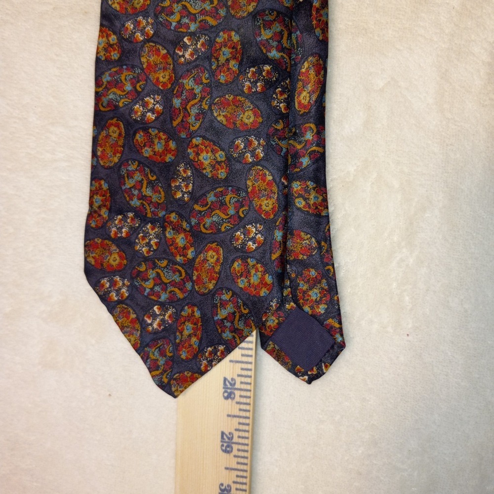 Guy Laroche Paris Silk Tie Blue Red Floral Stained Glass Vintage 3.5in 56in